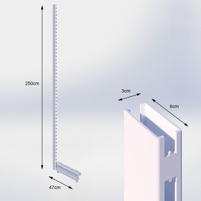 Staander Wit (H x B x D) 250 cm x 3 cm x 6 cm met voet (D) 47 cm