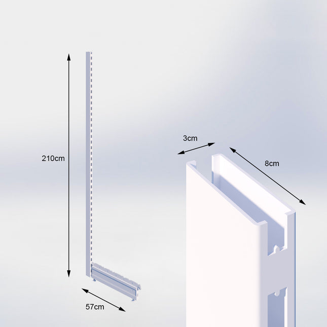 Staander Wit (H x B x D) 210 cm x 3 cm x 8 cm met voet (D) 57 cm