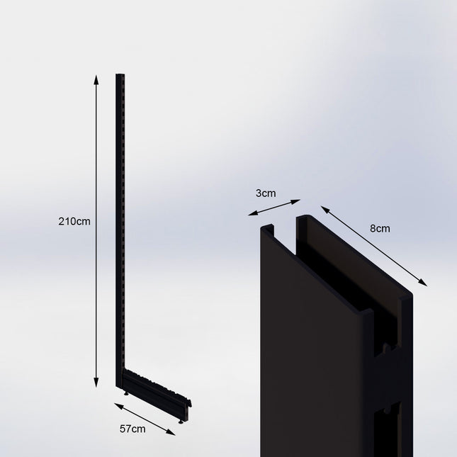 Staander Zwart (H x B x D) 210 cm x 3 cm x 8 cm met voet (D) 57 cm