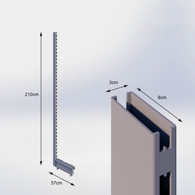 Staander Grijs (H x B x D) 210 cm x 3 cm x 8 cm met voet (D) 57 cm