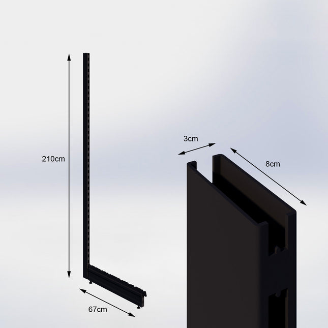 Staander Zwart (H x B x D) 210 cm x 3 cm x 8 cm met voet (D) 67 cm