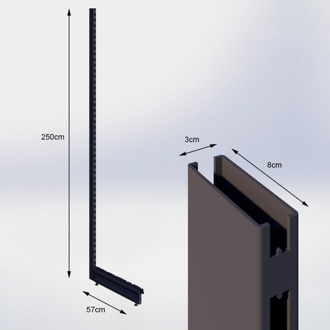 Staander Antraciet (H x B x D) 250 cm x 3 cm x 8 cm met voet (D) 57 cm