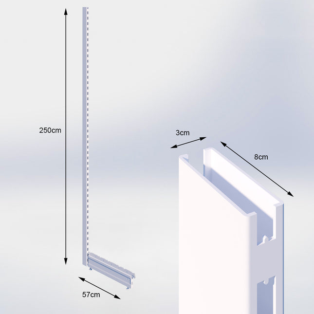 Staander Wit (H x B x D) 250 cm x 3 cm x 8 cm met voet (D) 57 cm