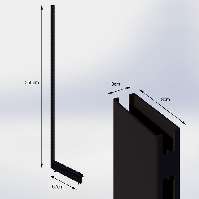 Staander Zwart (H x B x D) 250 cm x 3 cm x 8 cm met voet (D) 57 cm