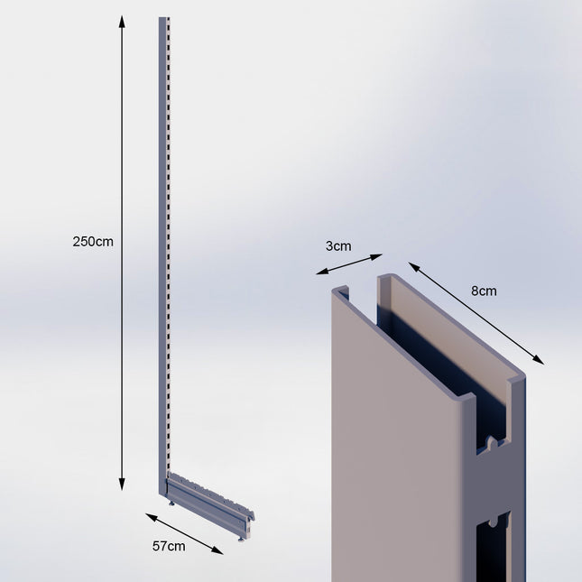 Staander Grijs (H x B x D) 250 cm x 3 cm x 8 cm met voet (D) 57 cm