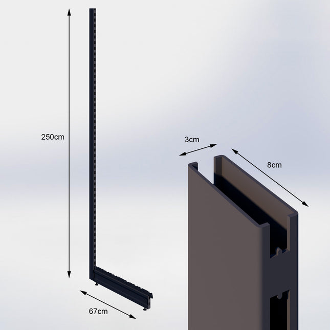 Staander Antraciet (H x B x D) 250 cm x 3 cm x 8 cm met voet (D) 67 cm