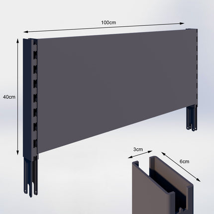 Verlengstuk Antraciet (H x B x D) 40 cm x 3 cm x 6 cm met achterwand glad (H x B) 40 cm x 100 cm