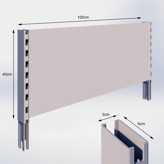 Verlengstuk Grijs (H x B x D) 40 cm x 3 cm x 6 cm met achterwand glad (H x B) 40 cm x 100 cm