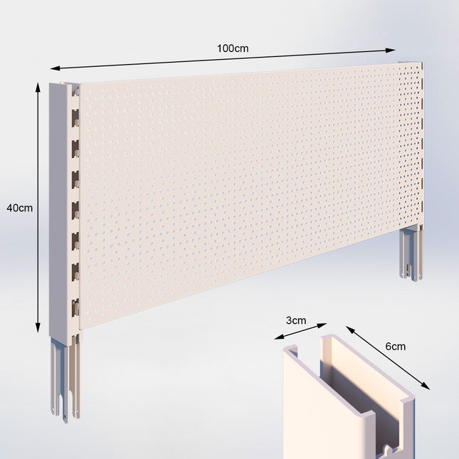 Verlengstuk Crème wit (H x B x D) 40 cm x 3 cm x 6 cm met achterwand perforatie (H x B) 40 cm x 100 cm