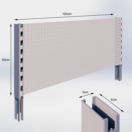 Verlengstuk Grijs (H x B x D) 40 cm x 3 cm x 6 cm met achterwand perforatie (H x B) 40 cm x 100 cm