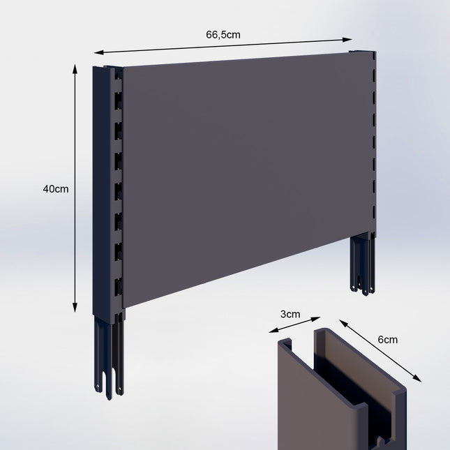 Verlengstuk Antraciet (H x B x D) 40 cm x 3 cm x 6 cm met achterwand glad (H x B) 40 cm x 66,5 cm