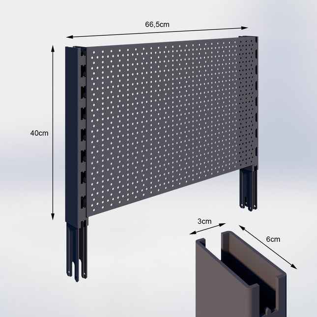 Verlengstuk Antraciet (H x B x D) 40 cm x 3 cm x 6 cm met achterwand perforatie (H x B) 40 cm x 66,5 cm