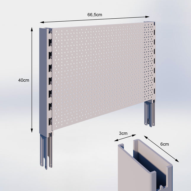 Verlengstuk Grijs (H x B x D) 40 cm x 3 cm x 6 cm met achterwand perforatie (H x B) 40 cm x 66,5 cm