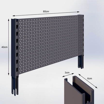 Verlengstuk Antraciet (H x B x D) 40 cm x 3 cm x 6 cm met achterwand perforatie (H x B) 40 cm x 80 cm