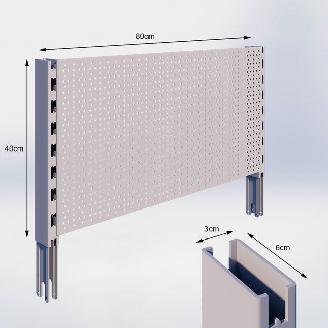 Verlengstuk Grijs (H x B x D) 40 cm x 3 cm x 6 cm met achterwand perforatie (H x B) 40 cm x 80 cm