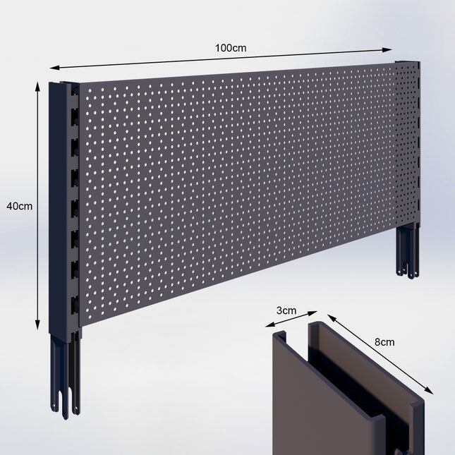 Verlengstuk Antraciet (H x B x D) 40 cm x 3 cm x 8 cm met achterwand perforatie (H x B) 40 cm x 100 cm