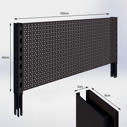 Verlengstuk Zwart (H x B x D) 40 cm x 3 cm x 8 cm met achterwand perforatie (H x B) 40 cm x 100 cm