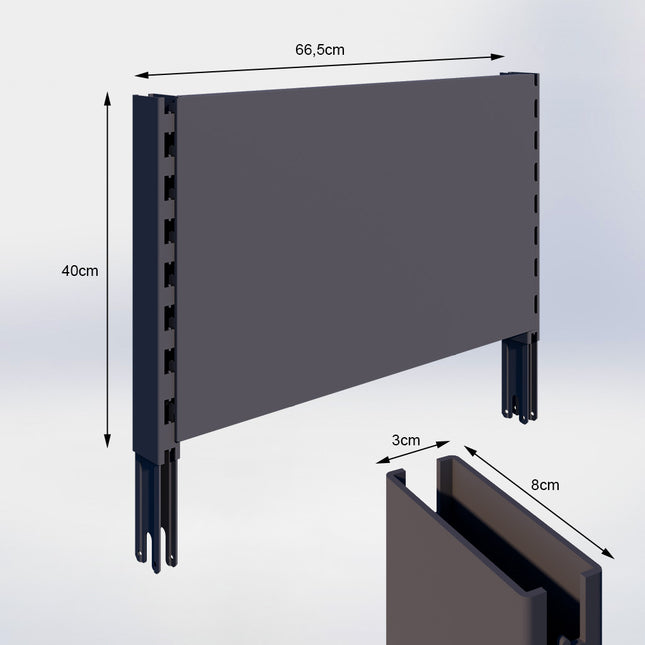 Verlengstuk Antraciet (H x B x D) 40 cm x 3 cm x 8 cm met achterwand glad (H x B) 40 cm x 66,5 cm