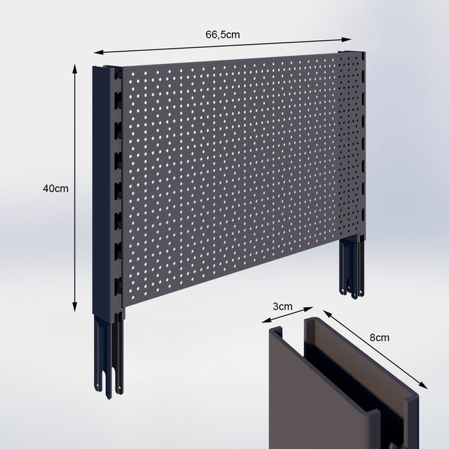 Verlengstuk Antraciet (H x B x D) 40 cm x 3 cm x 8 cm met achterwand perforatie (H x B) 40 cm x 66,5 cm