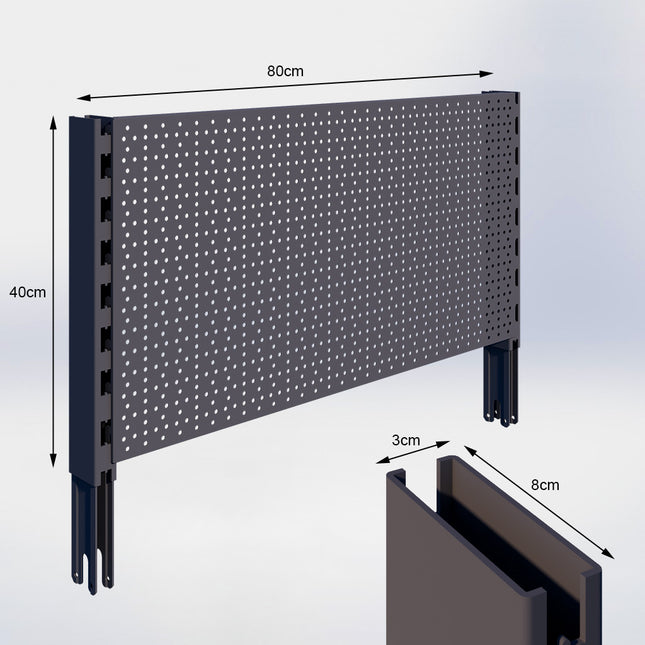 Verlengstuk Antraciet (H x B x D) 40 cm x 3 cm x 8 cm met achterwand perforatie (H x B) 40 cm x 80 cm