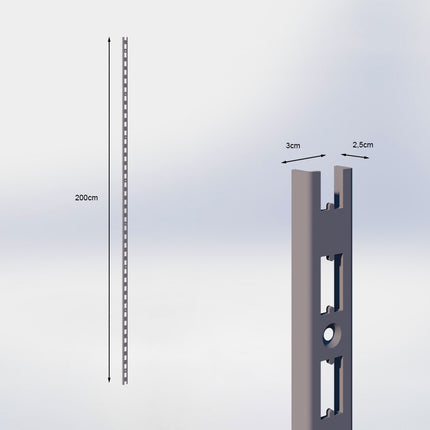 Wandrail - H200 x B3 x D2,5 cm - Grijs