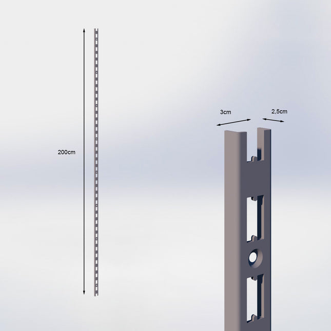 Wandrail - H200 x B3 x D2,5 cm - Grijs