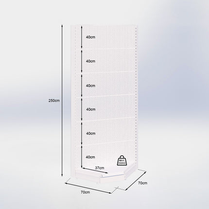 Hoekstelling perforatie - H250 x B140 x D37 cm - 1 niveau - Wit